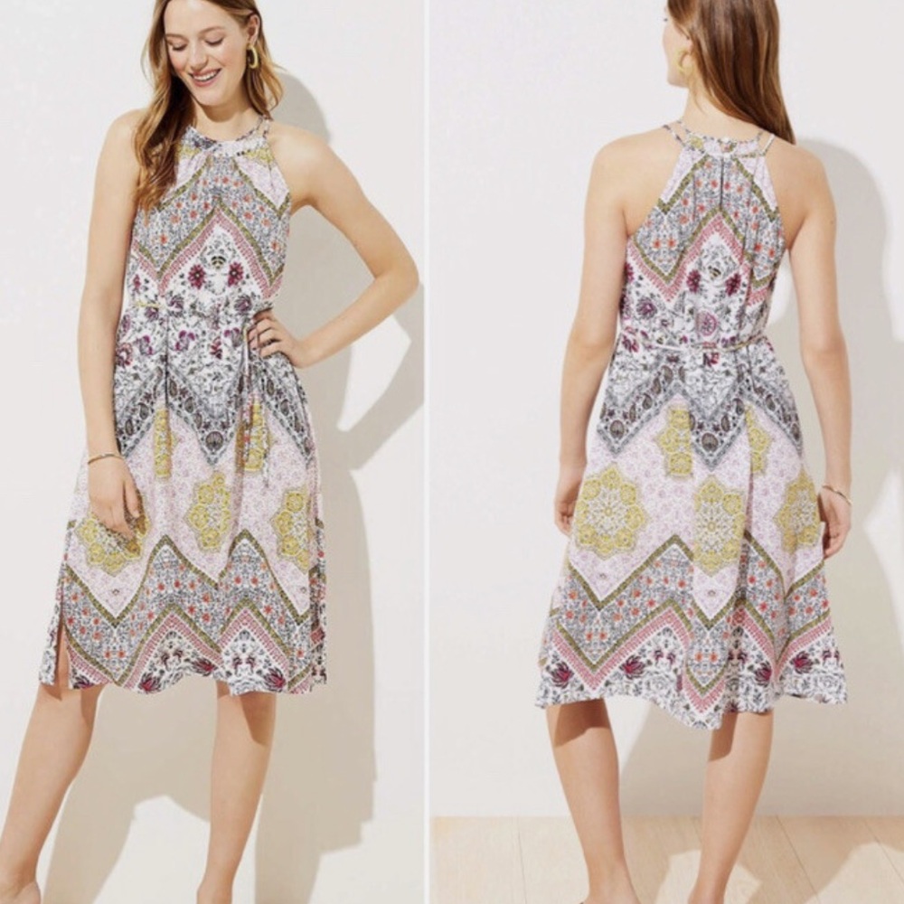 Loft Tapestry Halter Multicolor Patterned Dress P… - image 1